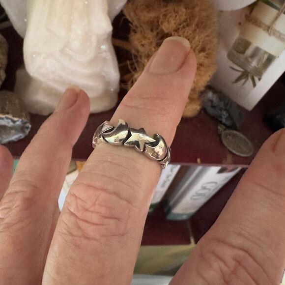 Moon & Stars Sterling Silver Ring Size 7 - Picture 5 of 8